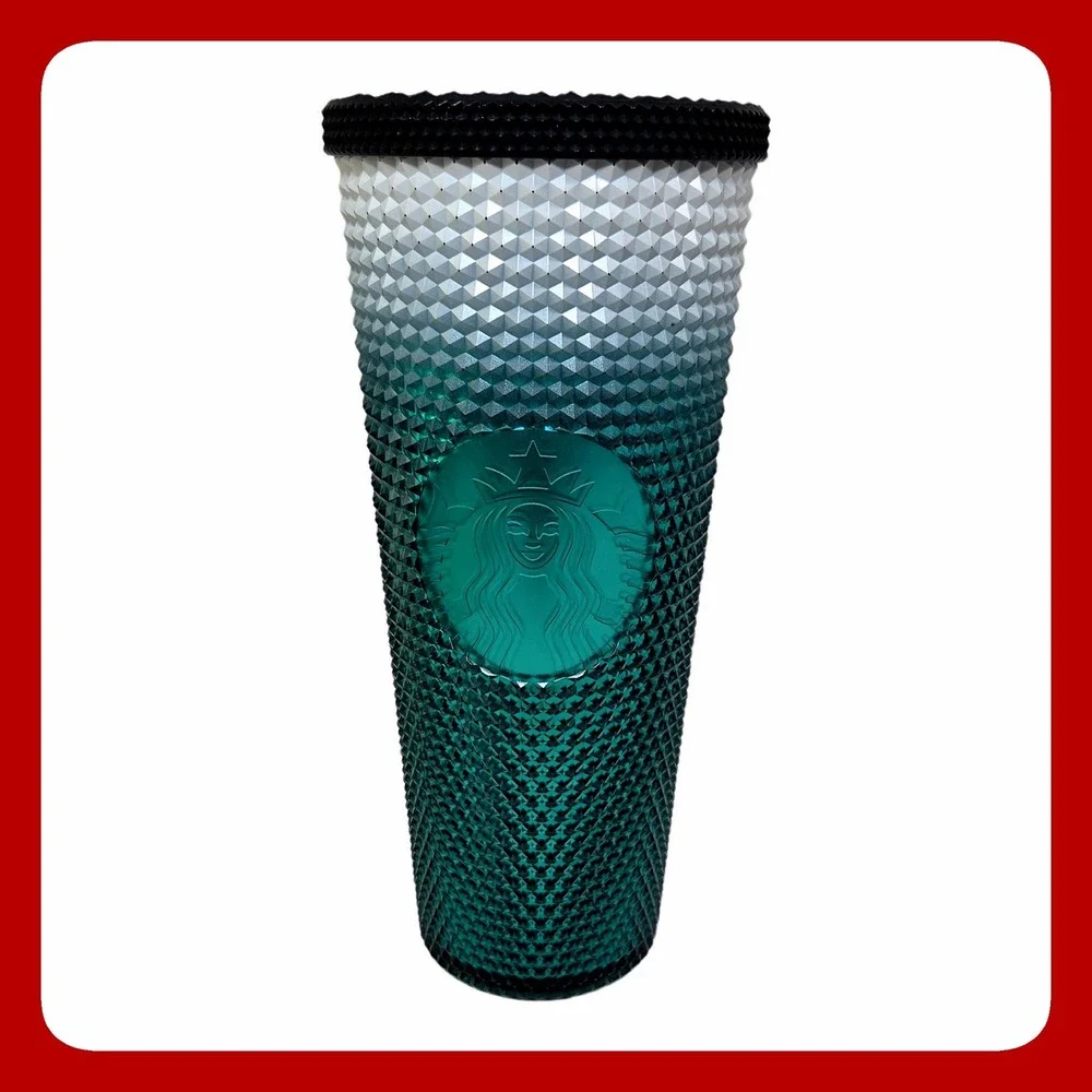 Disney Starbucks Mickey Mouse Teal Ombre Studded Cold Cup Tumbler 24oz EUC